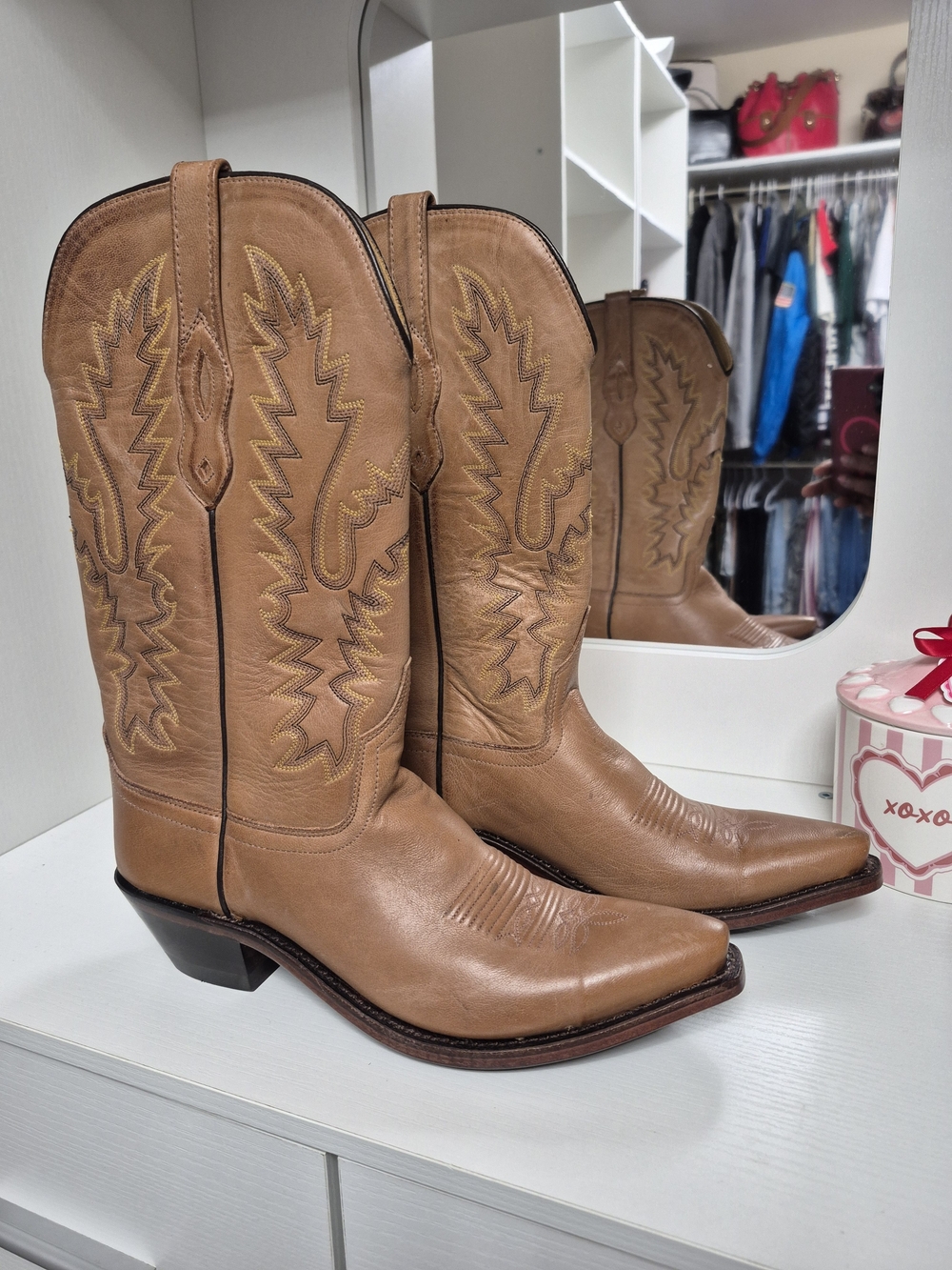 Old West Brand Classic Tan Leather Cowboy Boots